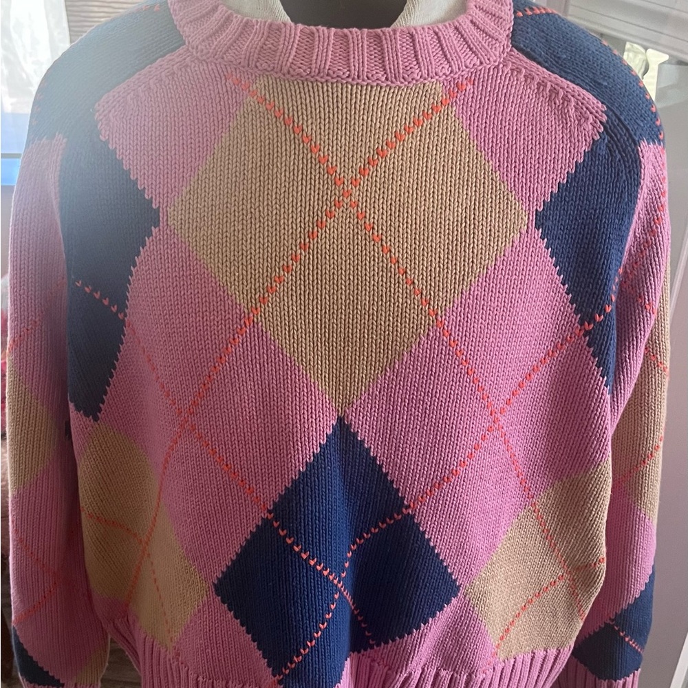 Boden Camilla Cotton Pink Argyle Sweater